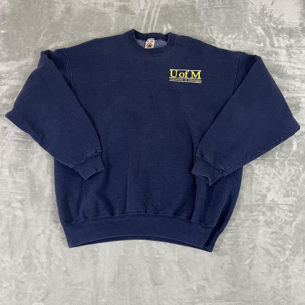 Vintage University Of Michigan Sweatshirt Mens 2XL Blue NCAA Fruit Of Loom 90s